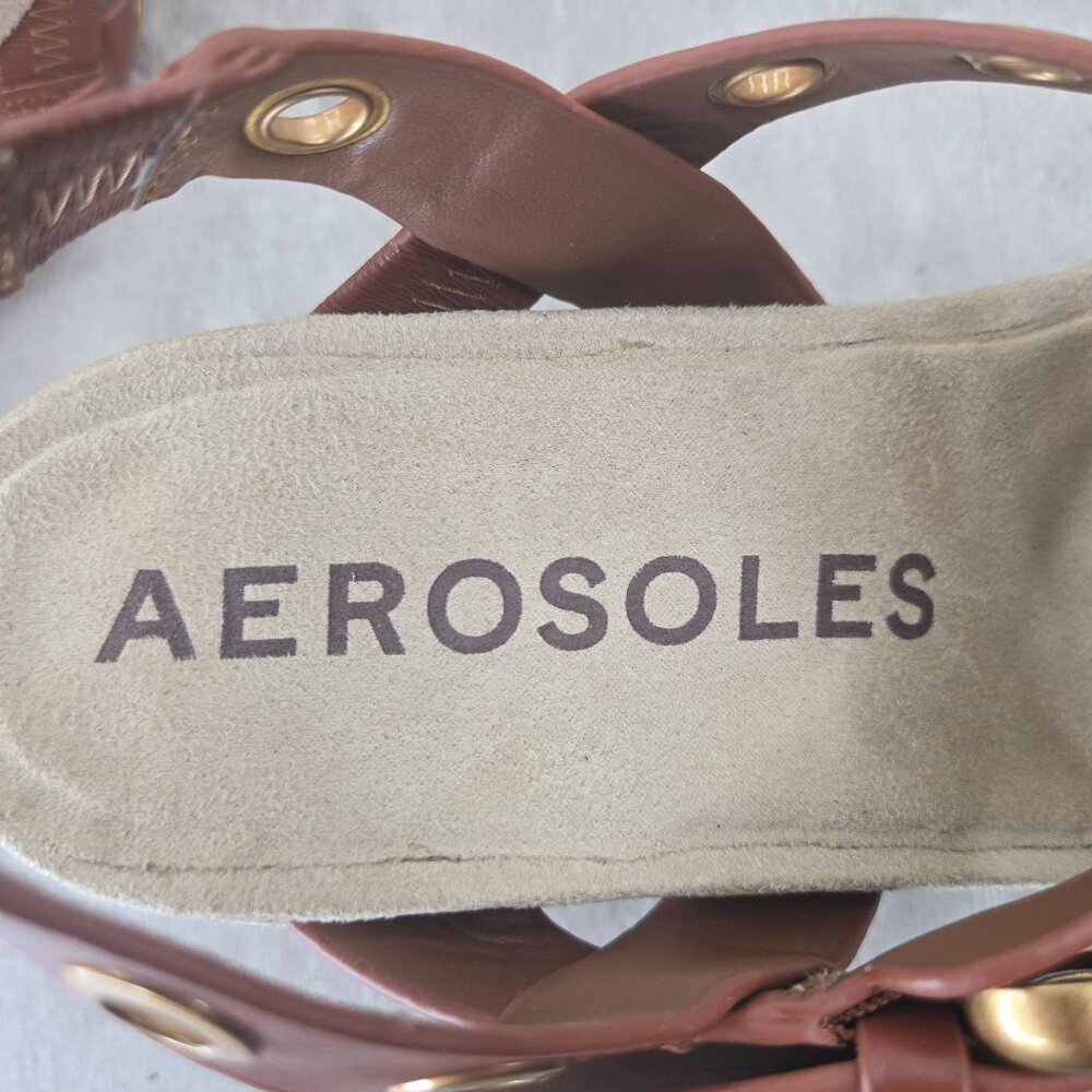 Aerosoles Chunky Platform Sandals 10 Brown Leather Grommet Retro Block Heel - Picture 10 of 11